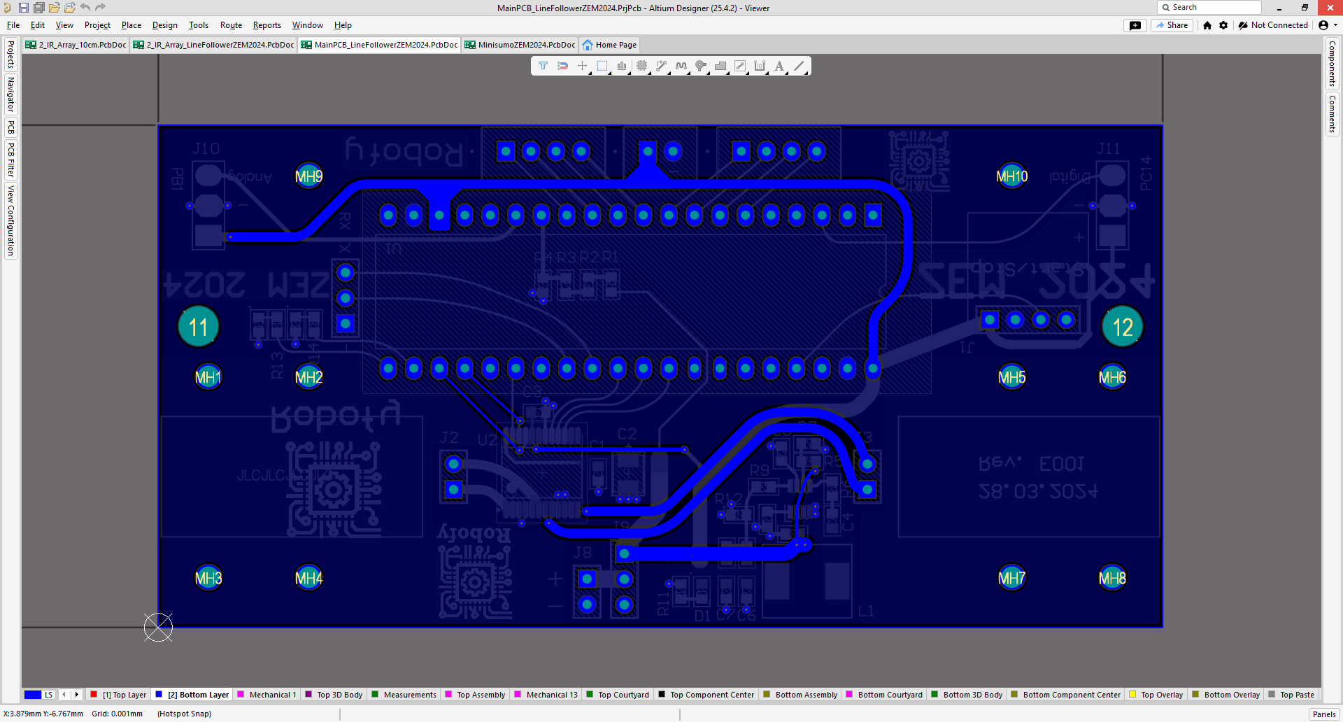 Main PCB line follower back