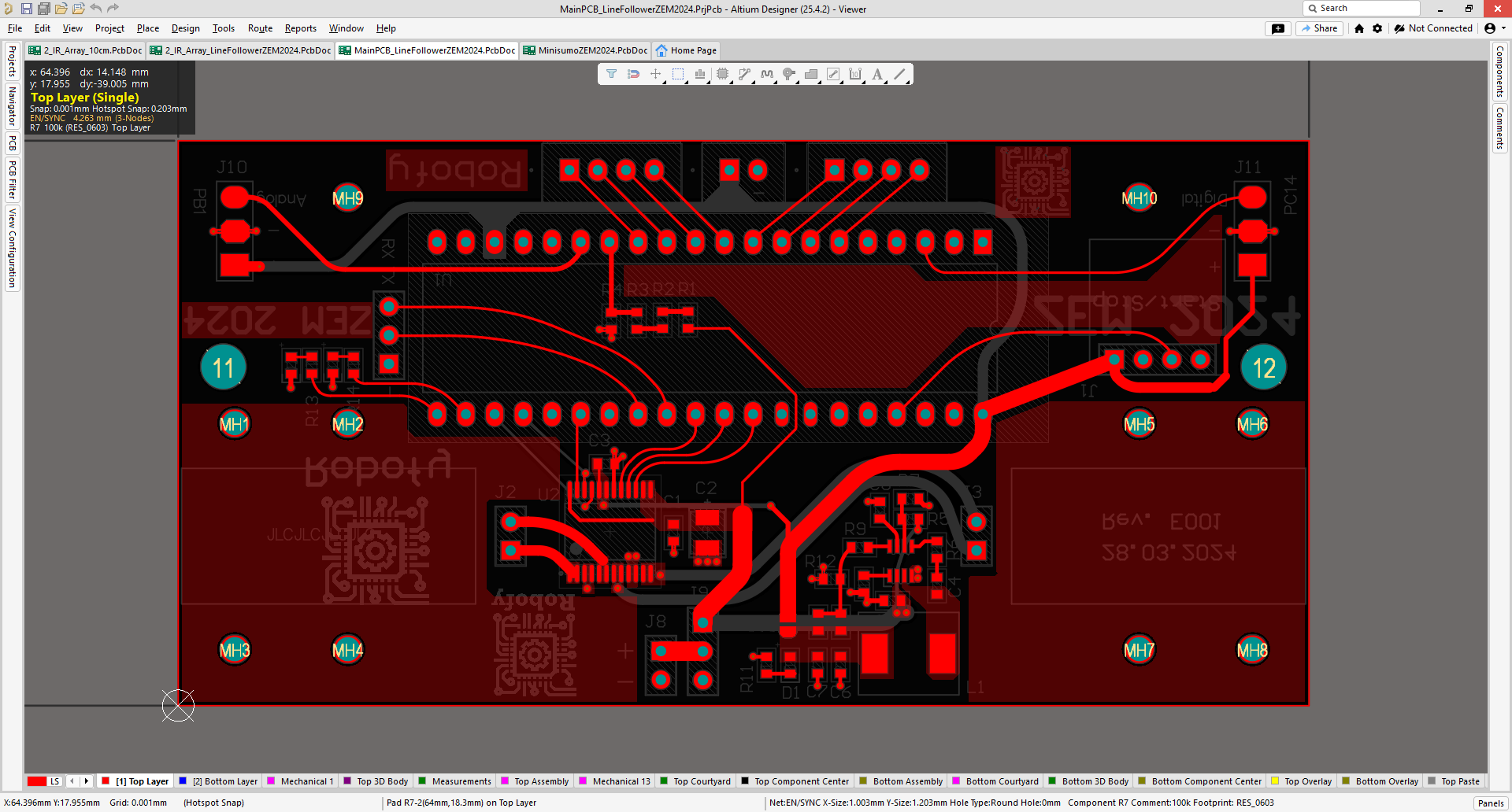 Main PCB line follower front